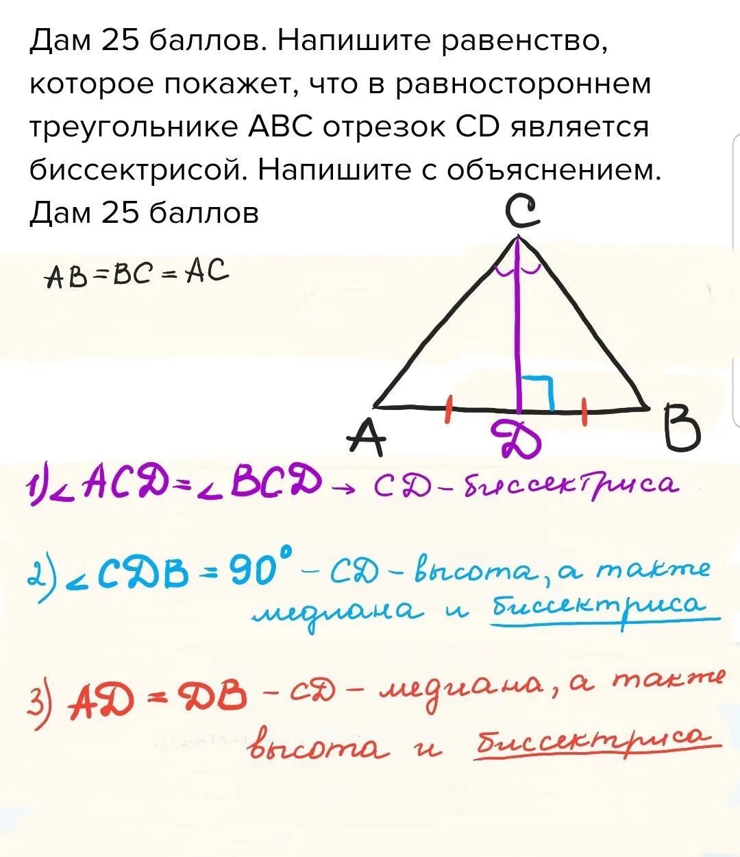 Биссектриса равностороннего треугольника. Биссектриса расностороннеготреуольника. Равносторонний треугольник Медиана биссектриса и высота. Медиана и биссектриса в равностороннем треугольнике. Отношение медиан в равностороннем