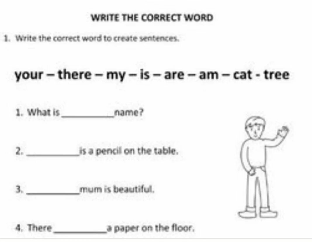 Write sentence мультяшный. Write a Word write a sentence картинка для детей на белом фоне.