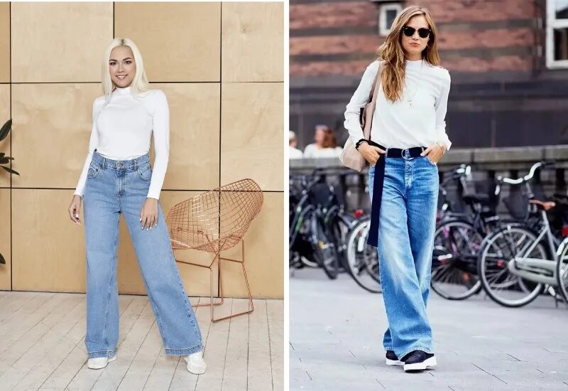 Можно ли носить широкие джинсы. Модные широкие джинсы женские 2023. Обувь под широкие джинсы женские. Прямые широкие джинсы. Джинсы трубы образы.