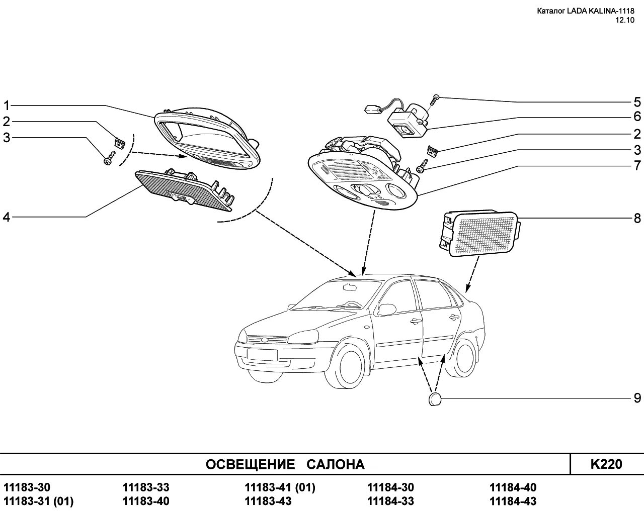 Плафон подсветки номера 2190. Схема плафона освещения салона Калина 1118.
