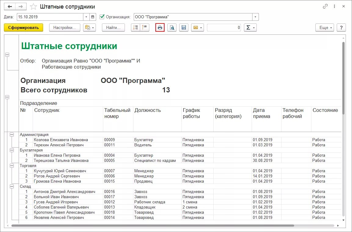 Подать список работающих. 1с отчет штатные сотрудники. Список сотрудников. Список сотрудников в 1с. Штатный список сотрудников.