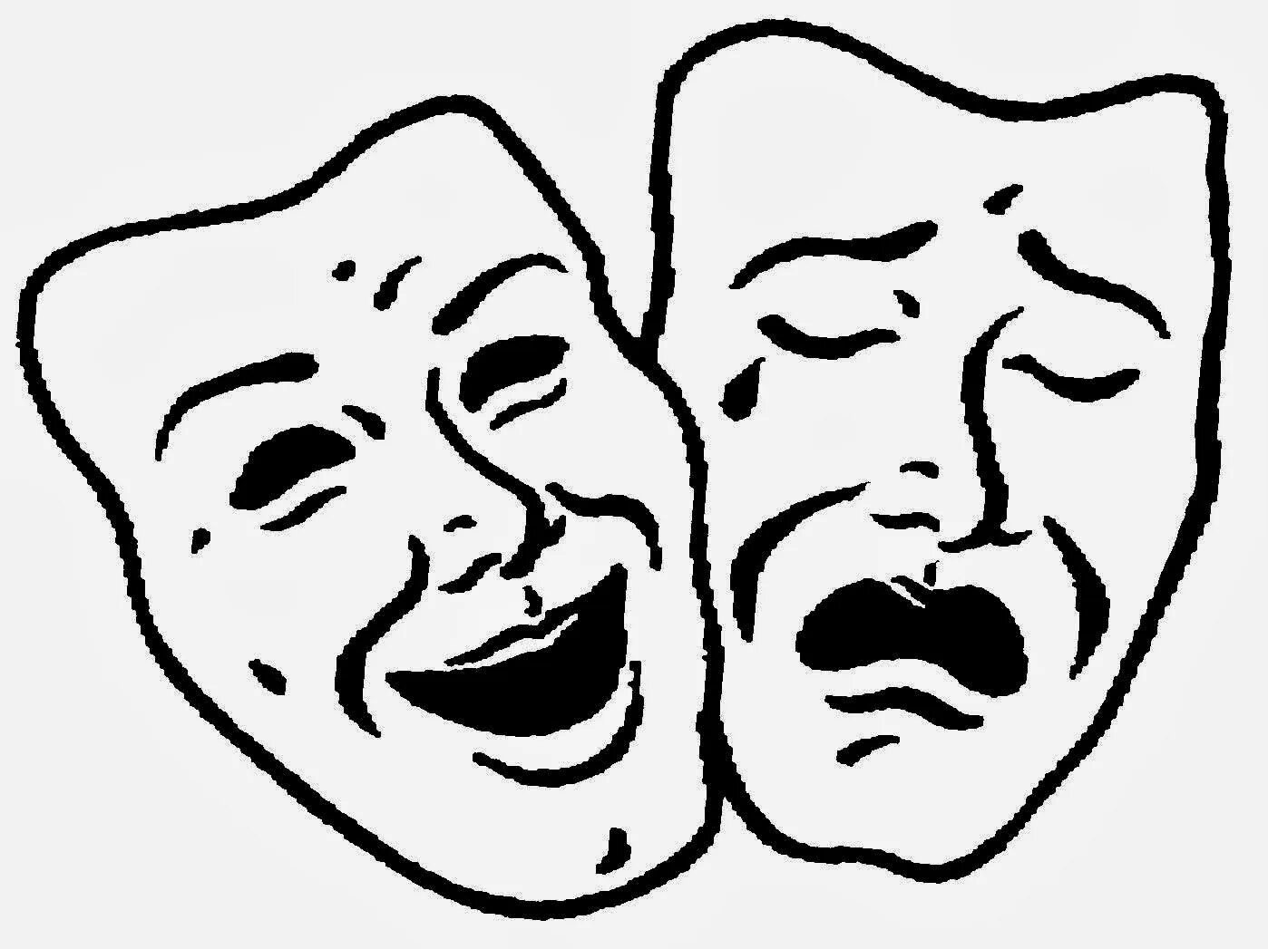 Маски грусть и радость. Театральные маски. Две театральные маски. Театральные маски черно белые. Смеющаяся и плачущая маски.