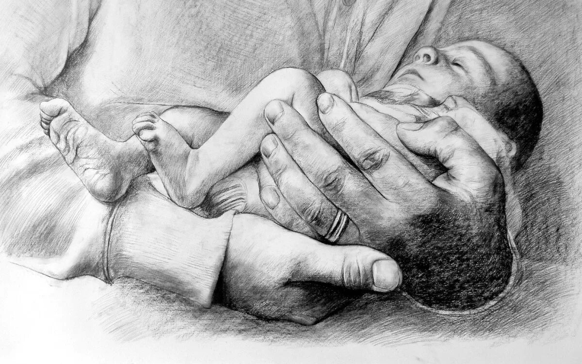 Рисунок мамины руки. Картина держит на руках младенца. нарисовать мужчину и на руках ребенка. ребенка на руках младенца карандашом. младенец на руках рисунок карандашом.