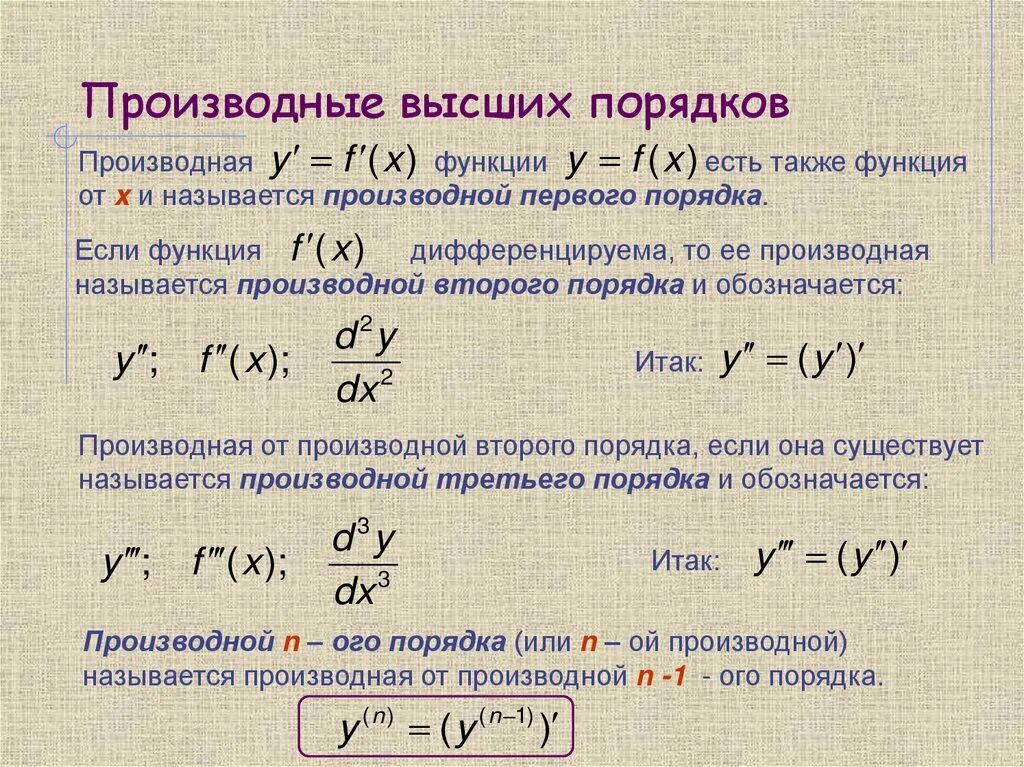 Производные функции высших порядков. Формулы для нахождения производных высших порядков. Производная функции высших порядков. Как проверить производную функции.