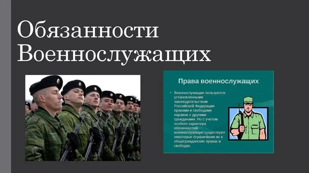 Обязанности военнослужащего. Правовые обязанности военнослужащих.