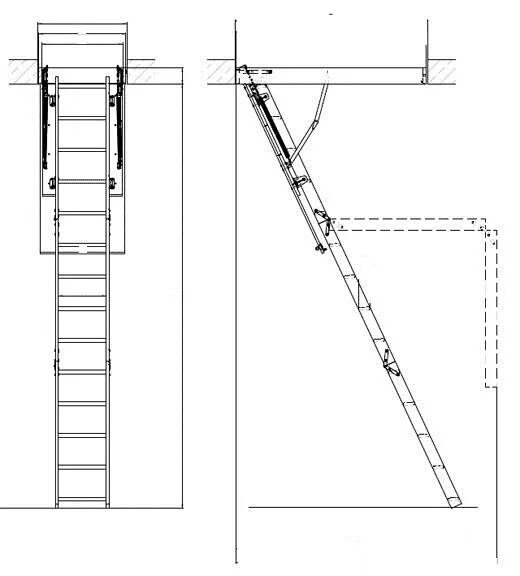 Выдвижная лестница чертеж Складная чердачная лестница с люком Rigida Scale Decor