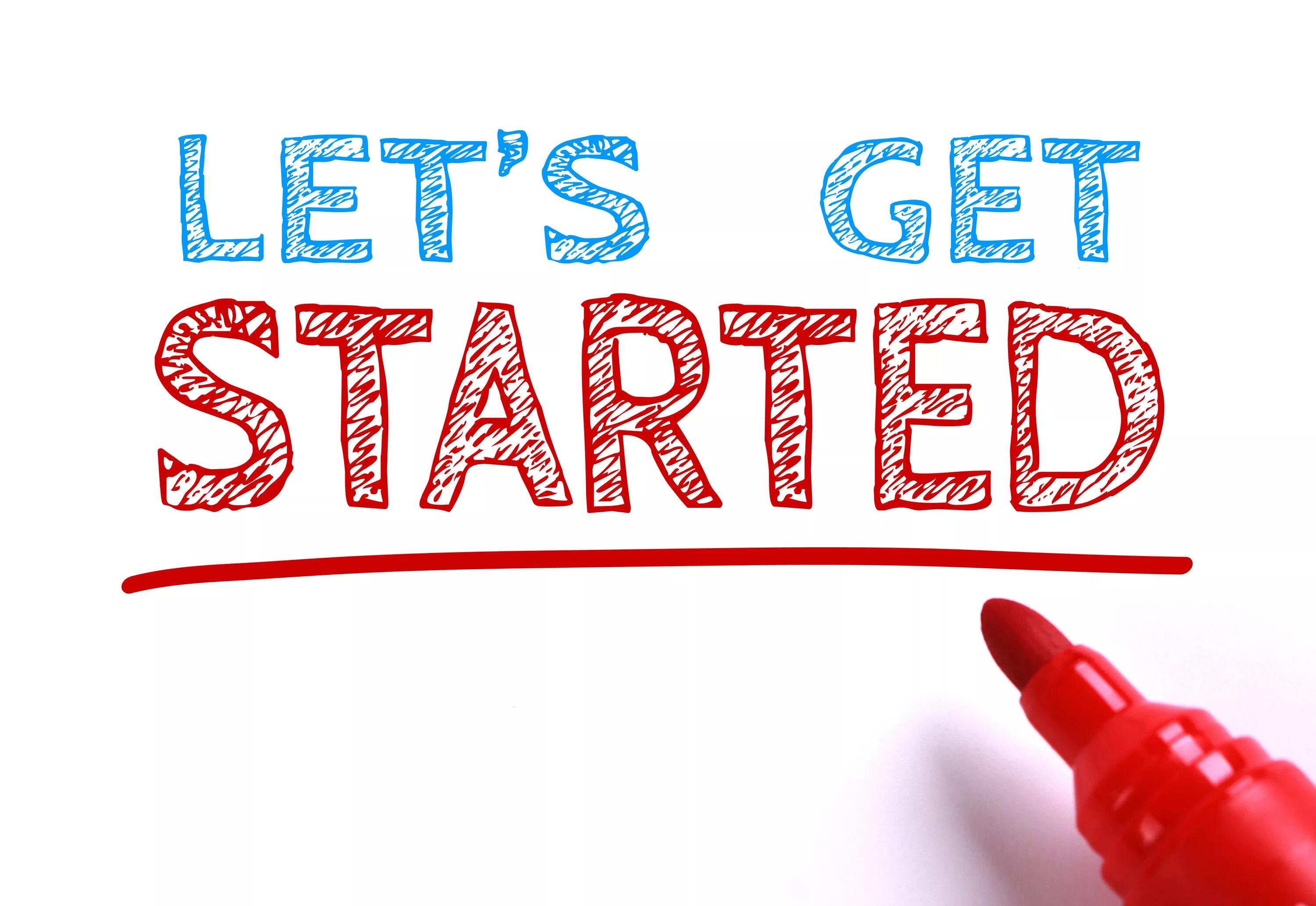 Старт. Get started. Let s get started. Let's start на белом фоне. We well get started