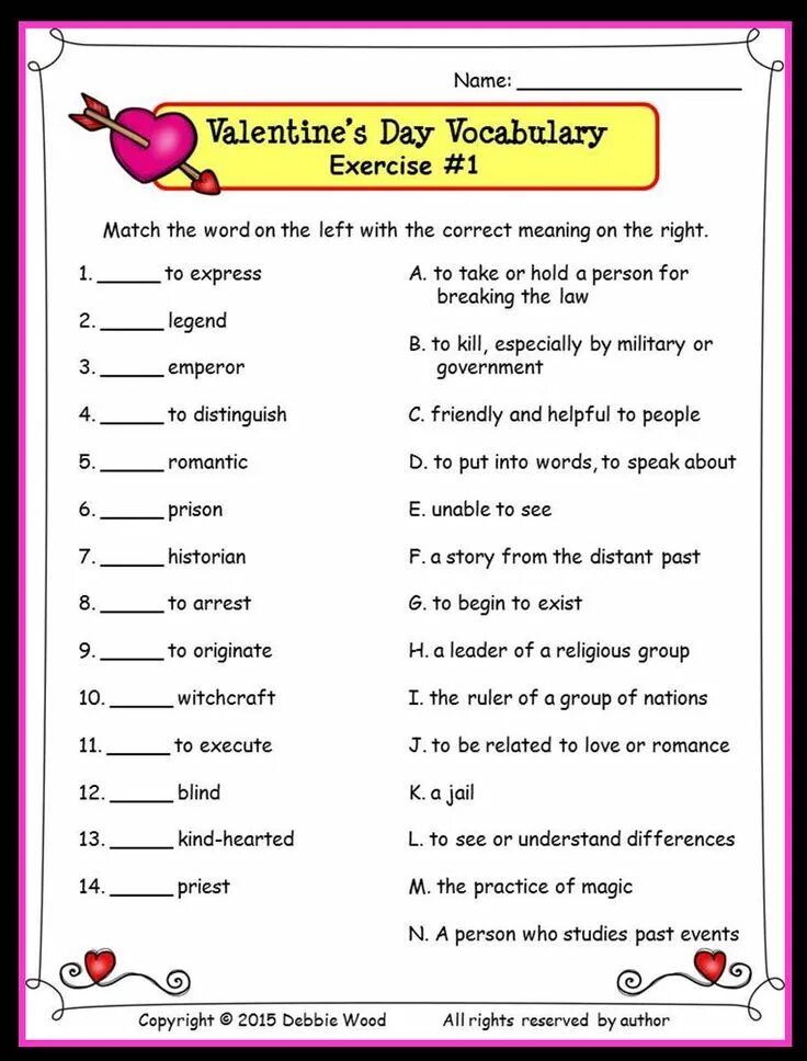 St Valentine's Day Vocabulary. Valentine s day reading