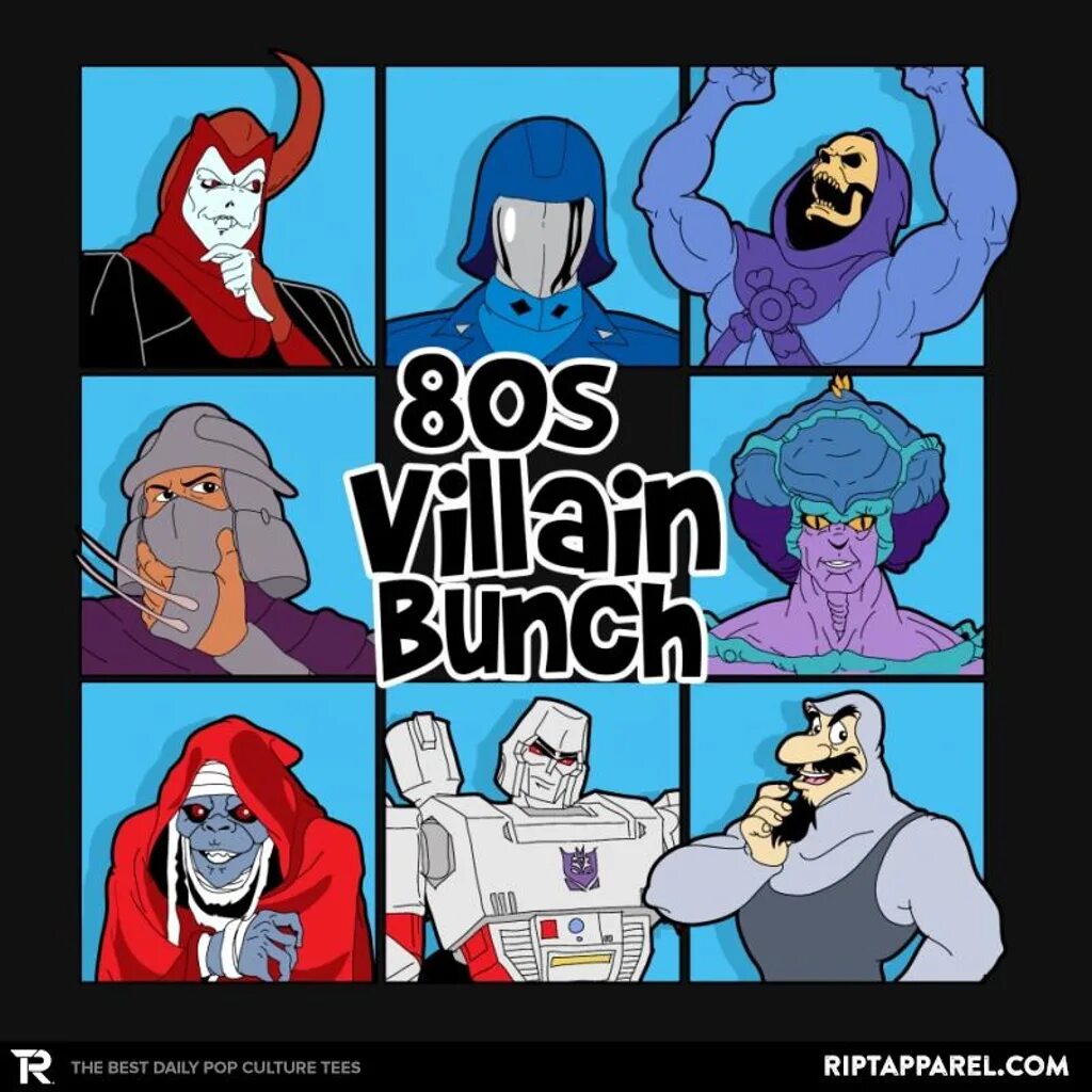 80s Villain. Cartoon Villains 80s +18. Villian vs Heroes text.