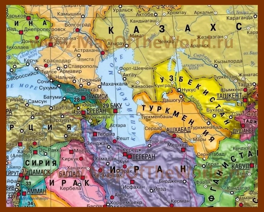 Какие государства омывает каспийское. Каспийское море на карте со странами. Каспийское море на карте России с городами. Границы Туркмении на карте.