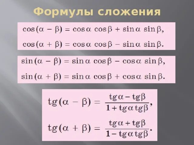 Формулы сложения синусов и косинусов. Формулы сложения и вычитания синусов и косинусов. Формулы синуса и косинуса суммы и разности аргументов. Формулы сложения и разности синусов и косинусов.