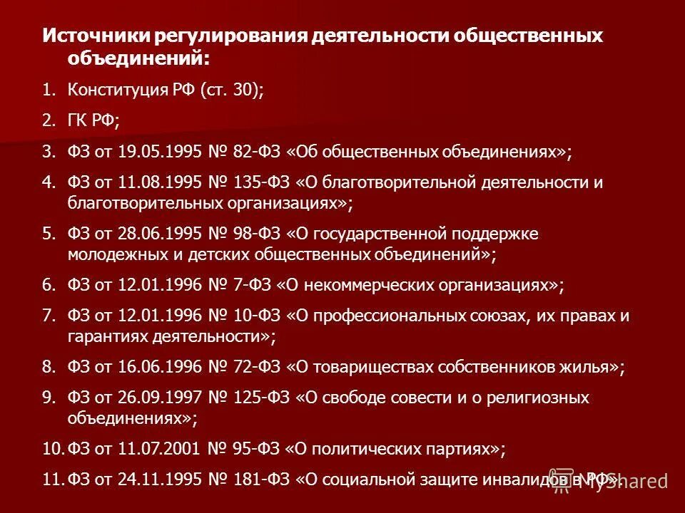 Правовое регулирование деятельность общественных организаций