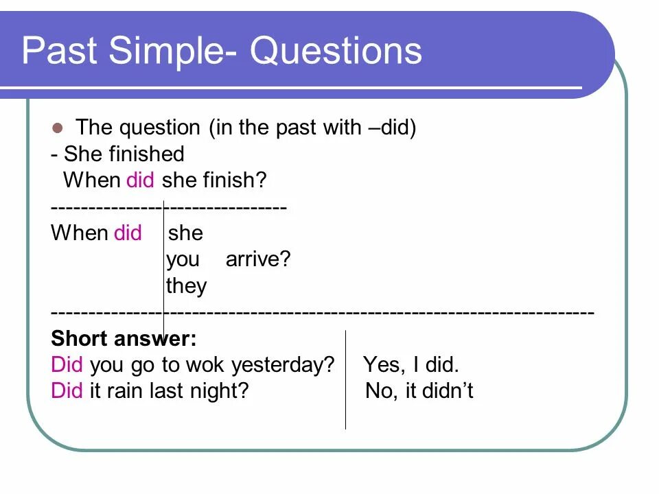 Regular questions. Past simple вопросы. Past simple Tense вопросы. Past simple правило вопрос. Схема вопросительного предложения в паст Симпл.