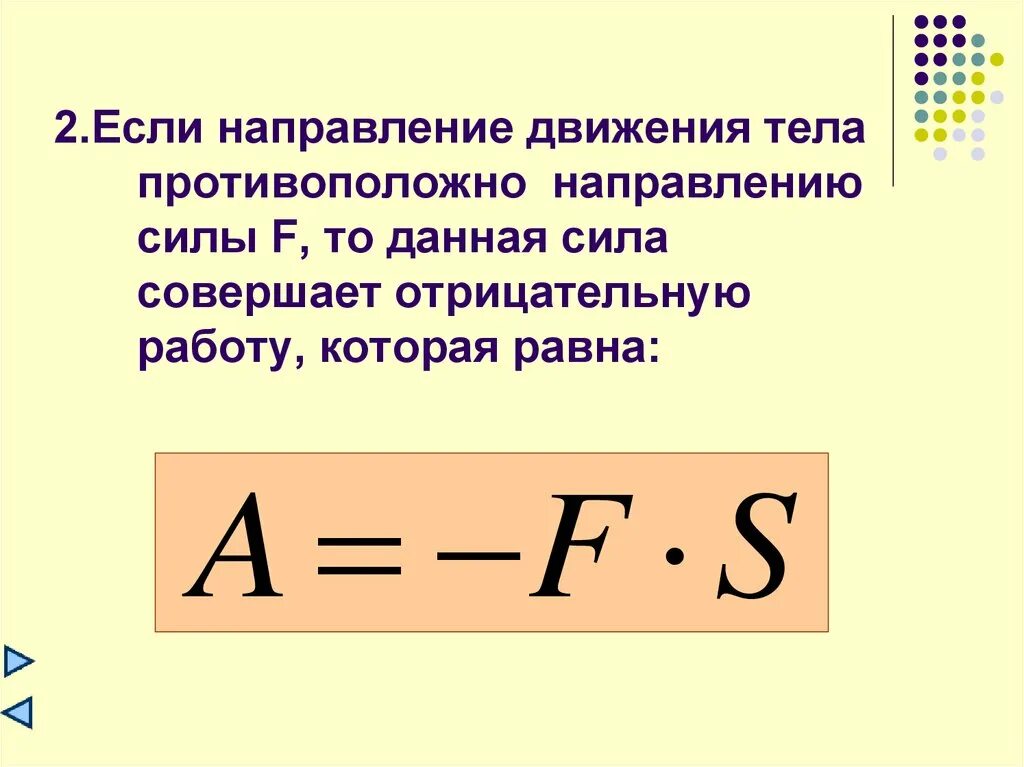 Сила совершает отрицательную работу в случае