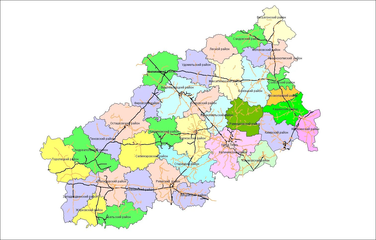 Тверская обл сайт. Карта Тверской области с районами подробная. Карта Тверской области по районам. Тверская обл карта по районам. Карта Тверской области с районами.