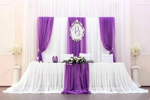 Оформление зала свадьбы в лиловом цвете.