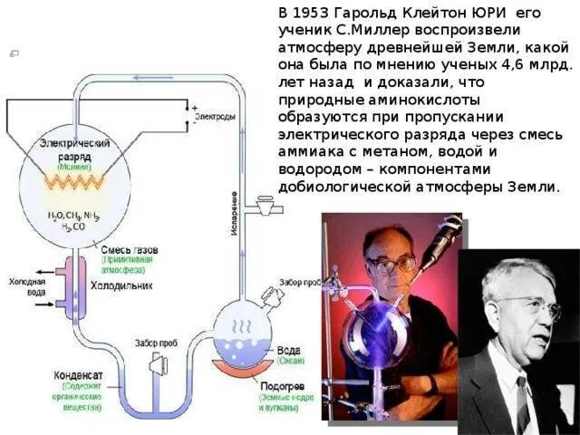 Опыт Стенли Миллера и Гарольда Юри. Стэнли Миллер и Гарольд Юри в 1953 году. Эксперимент Стэнли Миллера. Эксперимент Миллера и Юри (1953). Аппарат миллера