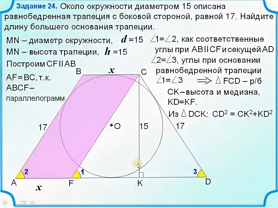 Около окружности с диаметром 15 см