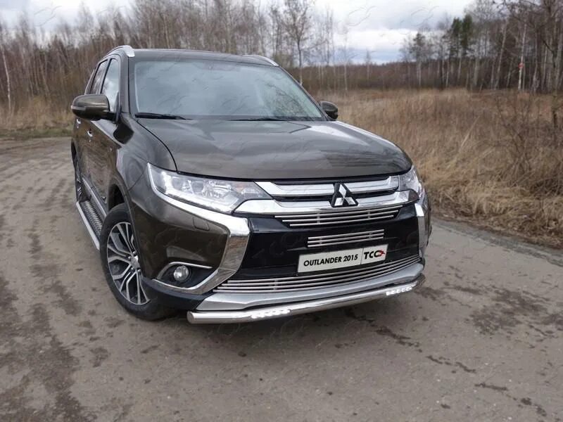 Обвес Mitsubishi Outlander 3 Рестайлинг. ДХО на Mitsubishi Outlander 3. Передний обвес на Аутлендер 3 2018-. Бампер Mitsubishi Outlander 2016.