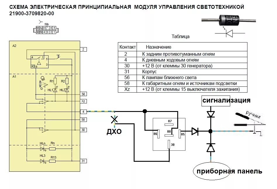 Схема включения ДХО Калина 2.