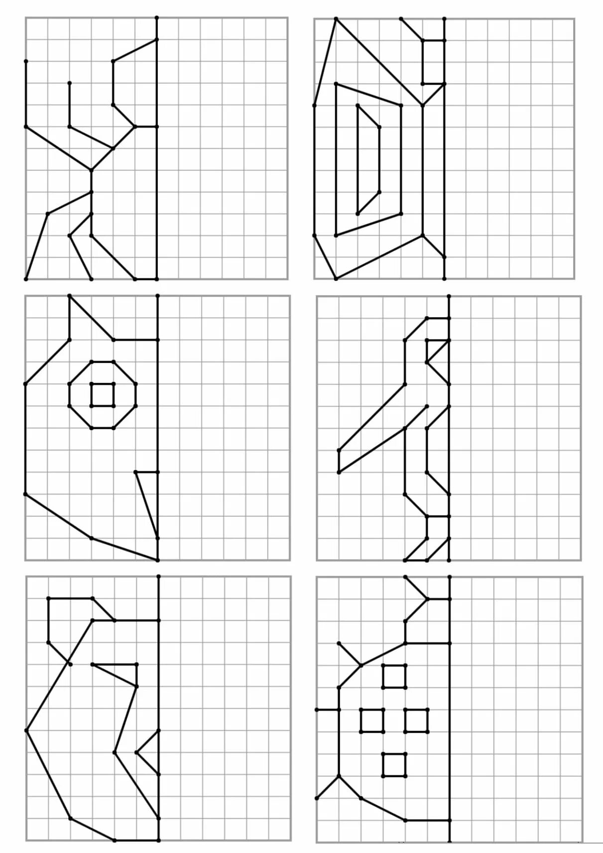 Симметричное рисование по клеткам. Зеркальное рисование по клеткам. Симметрия по клеточкам для детей. Симметрия задания для детей. Начерти зеркальное отражение для каждого квадрата