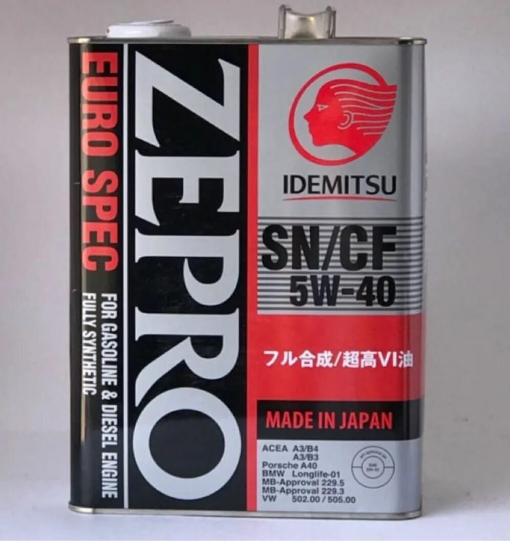 Японское масло отзывы. Idemitsu 5w40 Zepro Euro. Idemitsu Zepro Euro spec 5w-40, синтетическое, 4 л. Idemitsu Zepro Euro spec 5w40 SN/CF. Zepro 5/40 Euro spec.