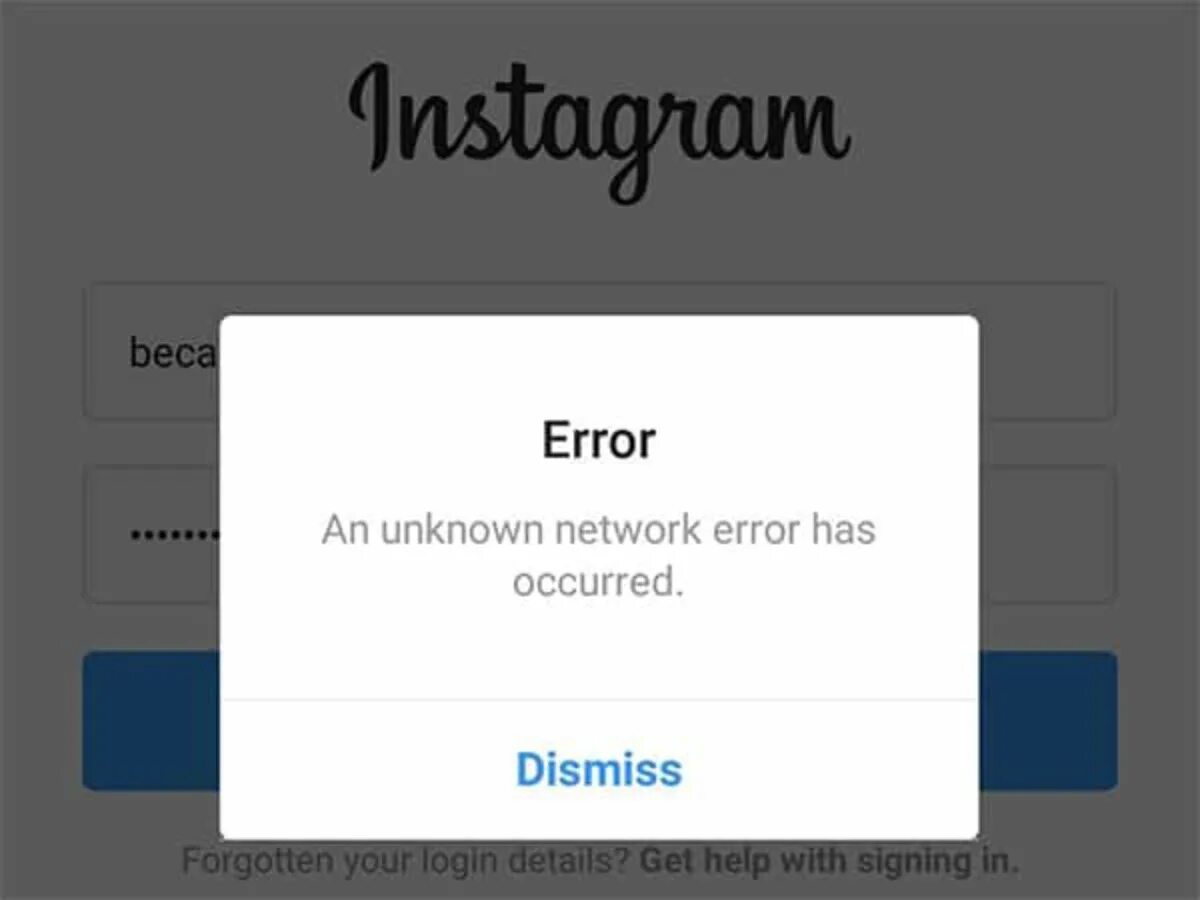 Instagram Error. An Unknown Network Error has occurred. Ошибка Unknown Error. Instagram login Error.