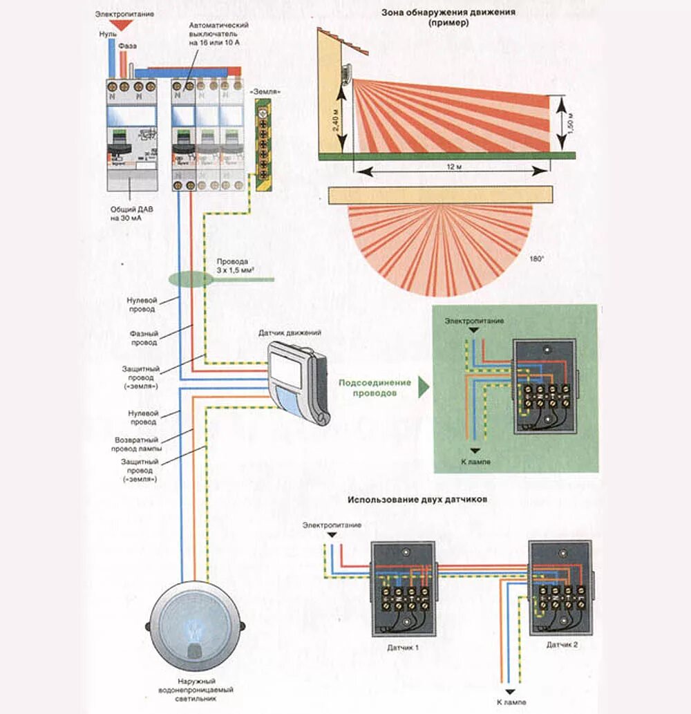 Датчик движения функции. Датчик движения для включения света схема подключения. Схема подключения датчика движения для лестницы. Схема освещения лестницы на двух датчиках движения. Схема подключения датчика движения для освещения лестницы в доме.