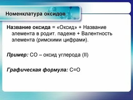 Оксиды состав классификация номенклатура