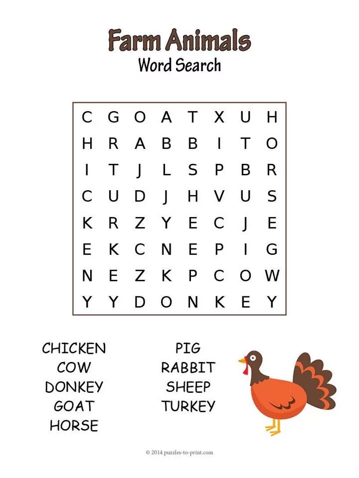 Animals wordsearch