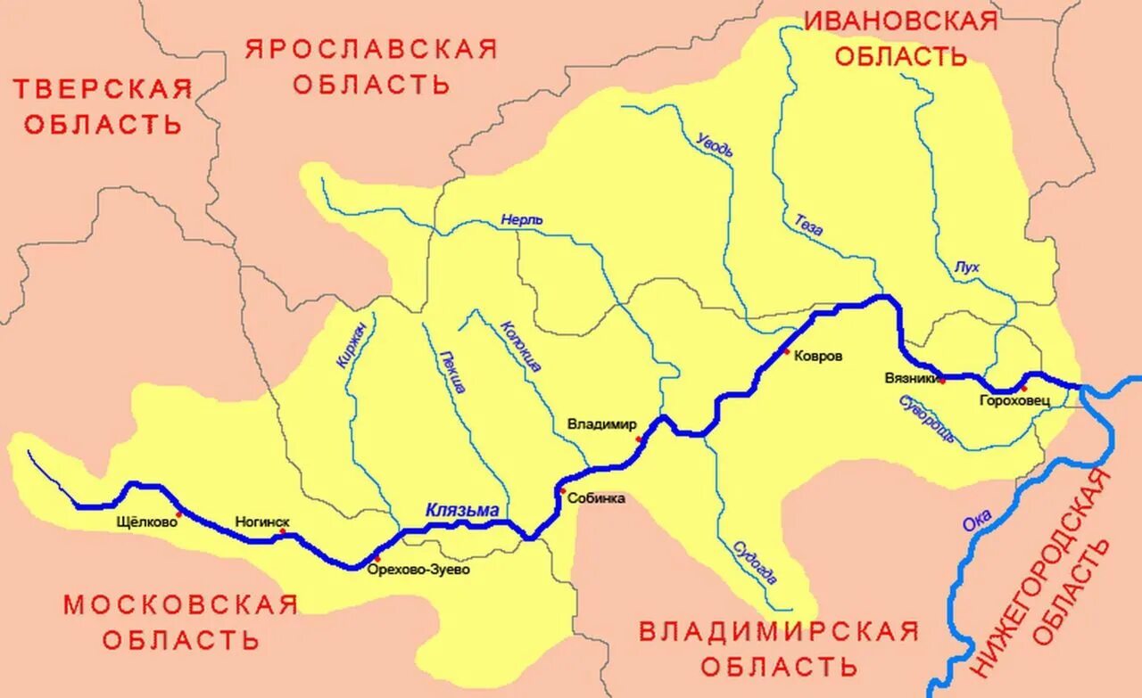 Крупные притоки река ока. Бассейн реки Клязьма Владимирская область. Река Клязьма во Владимирской области на карте. Бассейн реки Клязьма во Владимирской области карта. Река Клязьма на карте Владимирской.