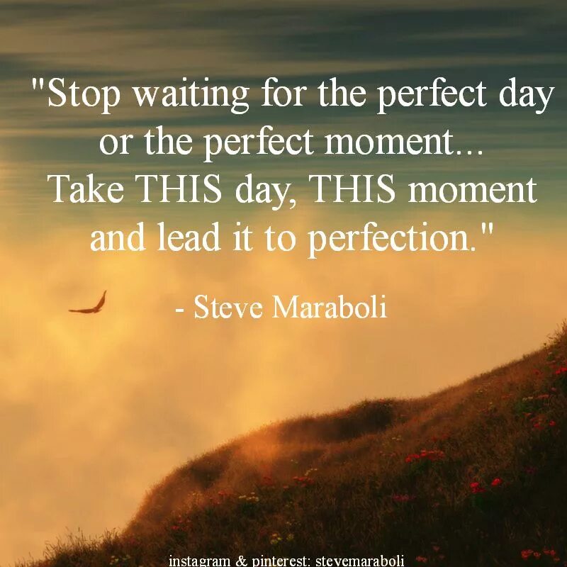 Stop waiting. Stop waiting for the perfect moment. Waiting for this moment. Never wait for the perfect moment.