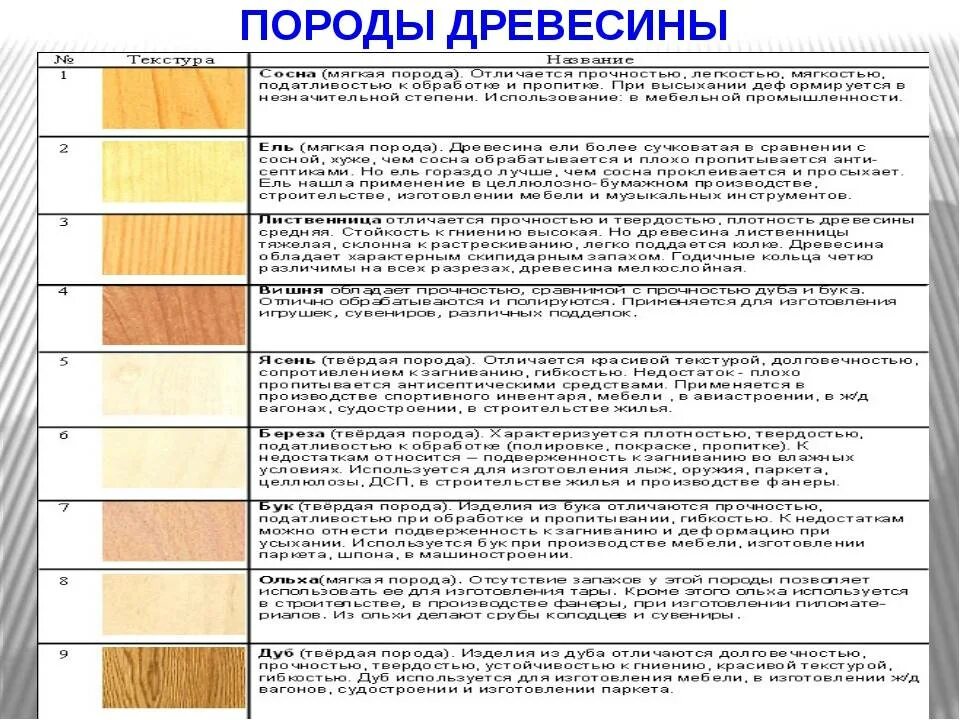 Таблица пород деревьев. Образцы пород древесины название и свойства. таблица образцы пород древесины. свойства разных пород древесины таблица. характеристики основных древесных пород.