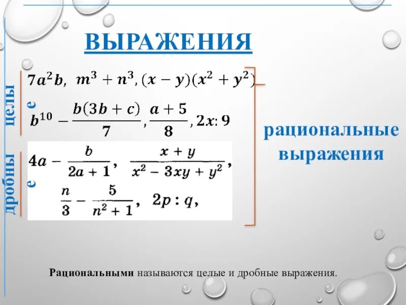 Тема преобразование целых выражений. Уелве и дробные выражения. Целые и дробные выражения. Целые и дробные рациональные выражения. Дробно рациональные выражения.