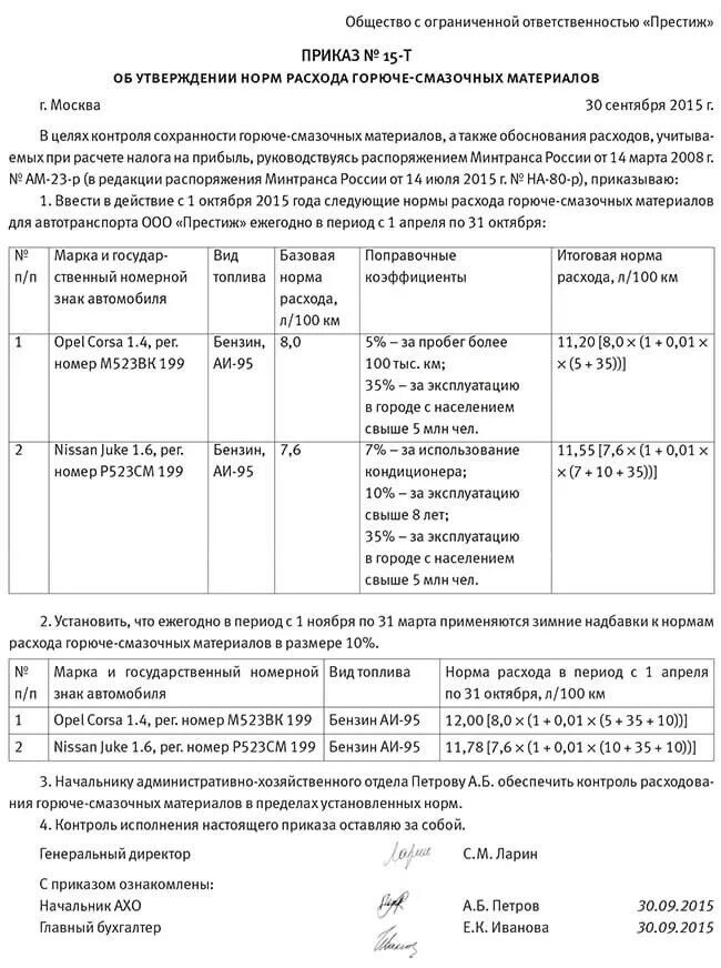 Распоряжения о расходе