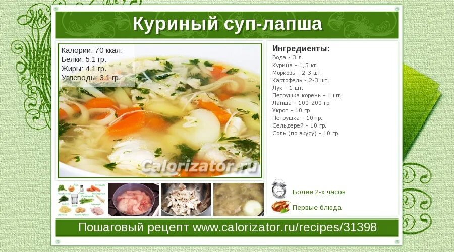 Калории куриной лапши