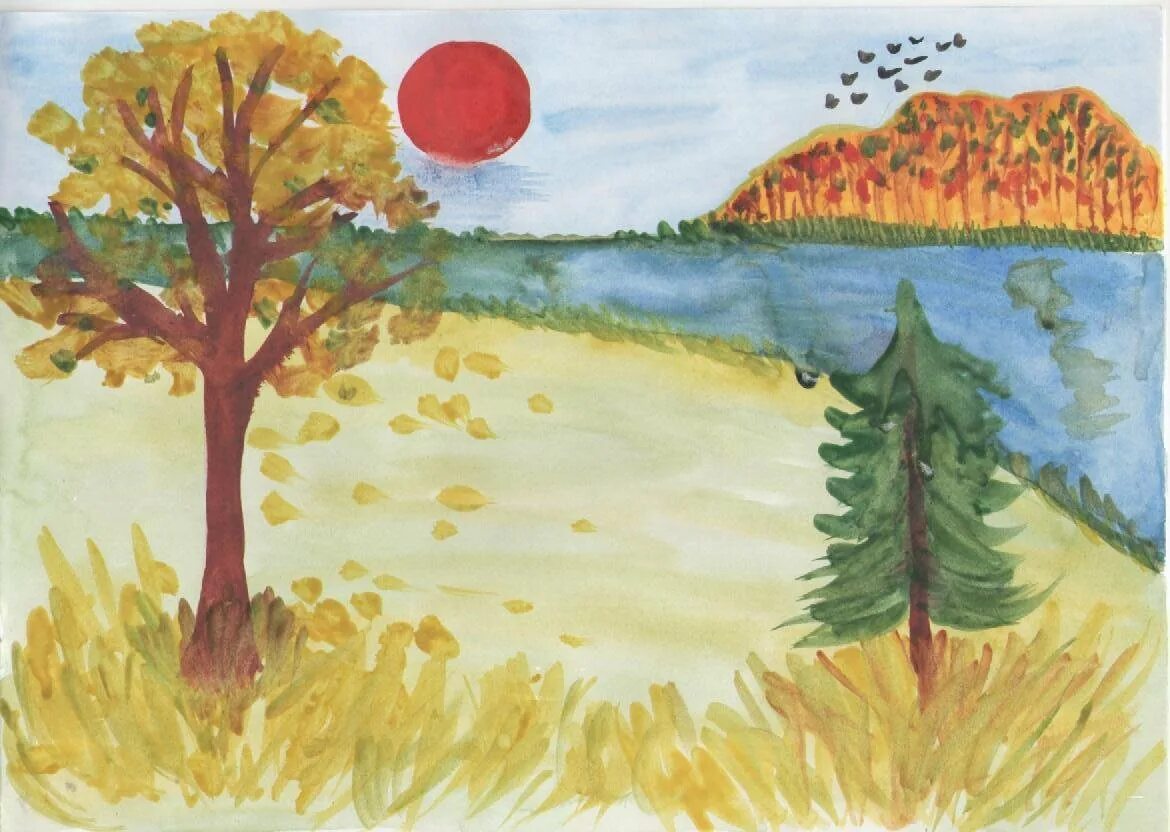 Осенний пейзаж для детей. Пейзаж для рисования для детей. Детский рисунок осень. Детские рисунки на тему осень. Золотая осень легкие