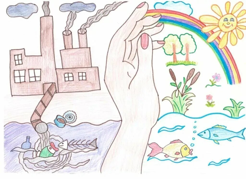 Защита воздуха и воды. Рисунок на экологическую тему. Рисунок на тему загрязнение природы. Экология рисунок для детей. Детские рисунки на экологическую тему.