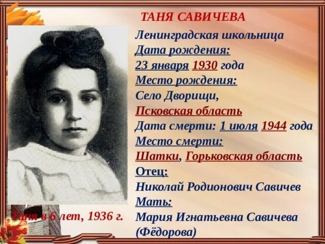 Таня Савичева 1930-1944. Таня Савичева 1944. 23 Января Таня Савичева (1930). Где жил отец тани