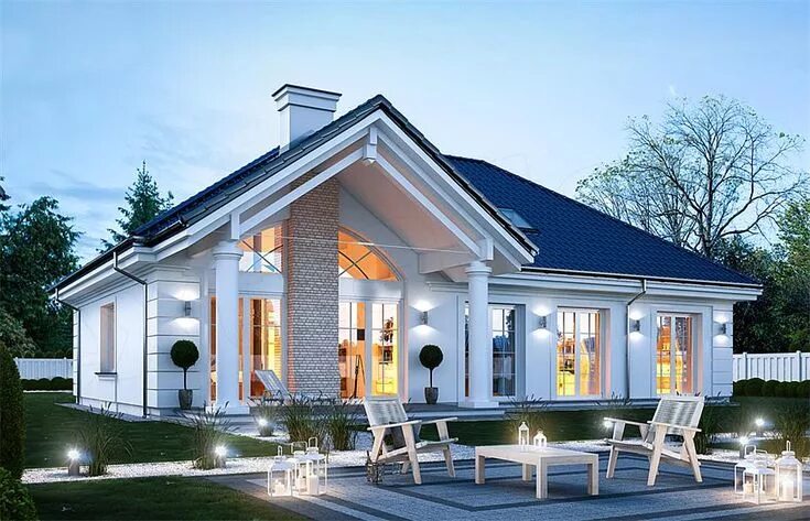 Проект одноэтажного дома европейского стиля projekt domu vintage PASTEL Veranda