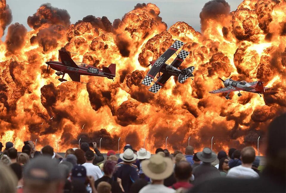 Amazing scene. Avalon Australia Airshow. Fire in aircraft.