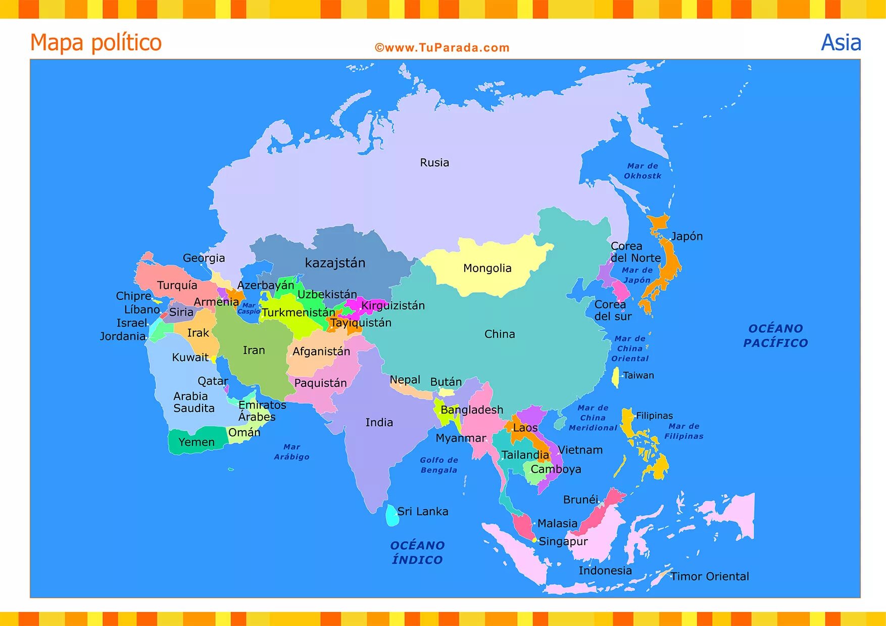 Asia. Map of Asia Countries. Азия лайн