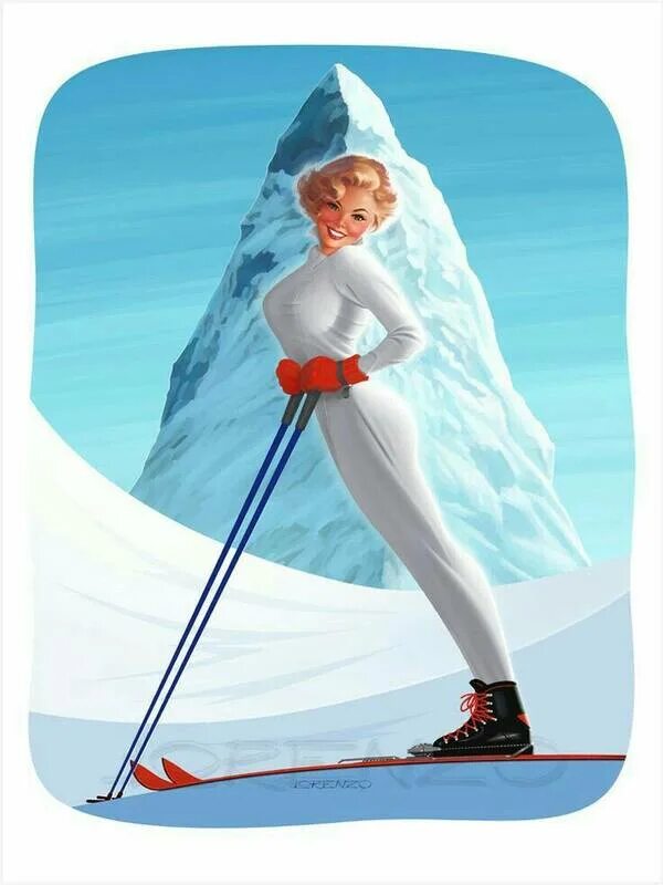 Открытки с лыжами. Снегурочка на лыжах. Лыжница в стиле пин ап. Поздравление лыжнику