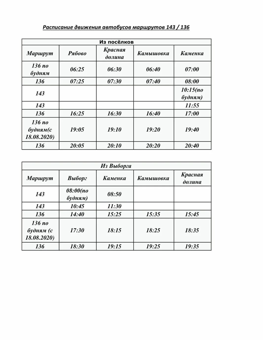 Расписание 136 маршрутки