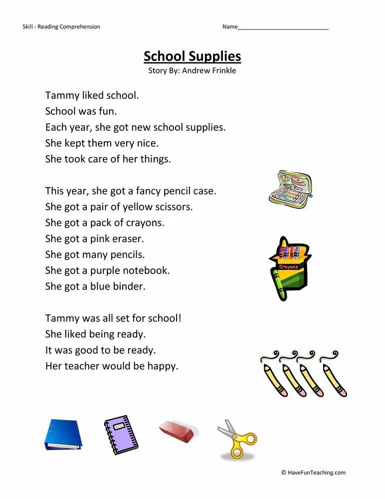 The school teacher text. School Supplies задания. School objects слова. School Supplies Worksheets. School is fun стихотворение.