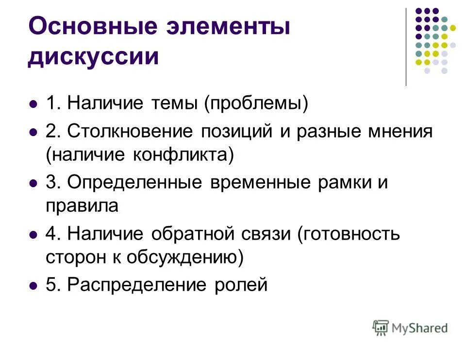 Элементы дискуссии. Компоненты дискуссии. Основные элементы дебатов. Структурные элементы дискуссии.