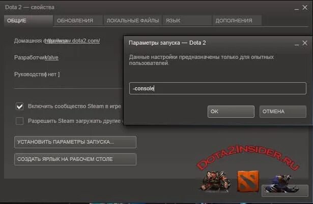 Ошибка конфигурации дота 2. Параметры запуска дота 2. параметры запуска dota 2. запуск консоли дота 2. включить консоль в дота 2.