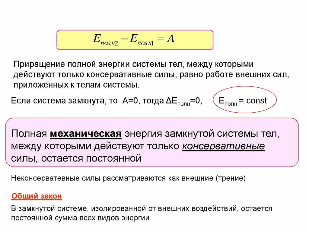 Полная энергия газа. Внутренняя энергия системы. Приращение энергии. Приращение механической энергии. Приращение свободной энергии.