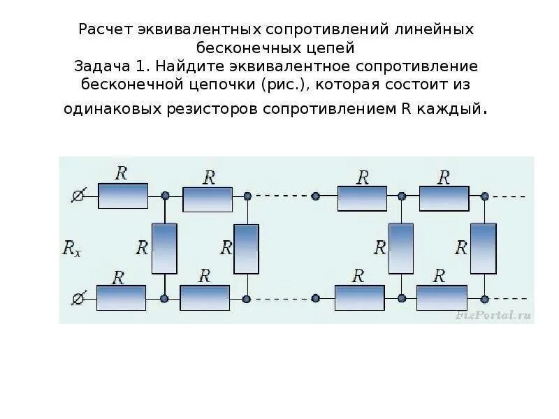 Эквивалентное сопротивление Цепочки резисторов. Как найти эквивалентное сопротивление 4 резисторов. Эквивалентное сопротивление резисторов формула. Сопротивление бесконечной цепи пример.