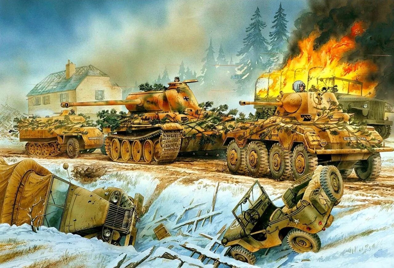 Битва танков в городе. Танковый бой ww2. битва танков ww2. диорама арденны 1944. батальные полотна танковые сражения.